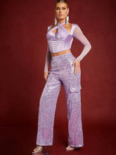 Haute Flap Pocket Sequin Wide Leg Pants